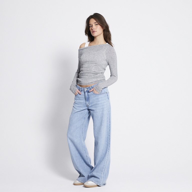 Sheer off-shoulder top "Lilo" Grey Melange